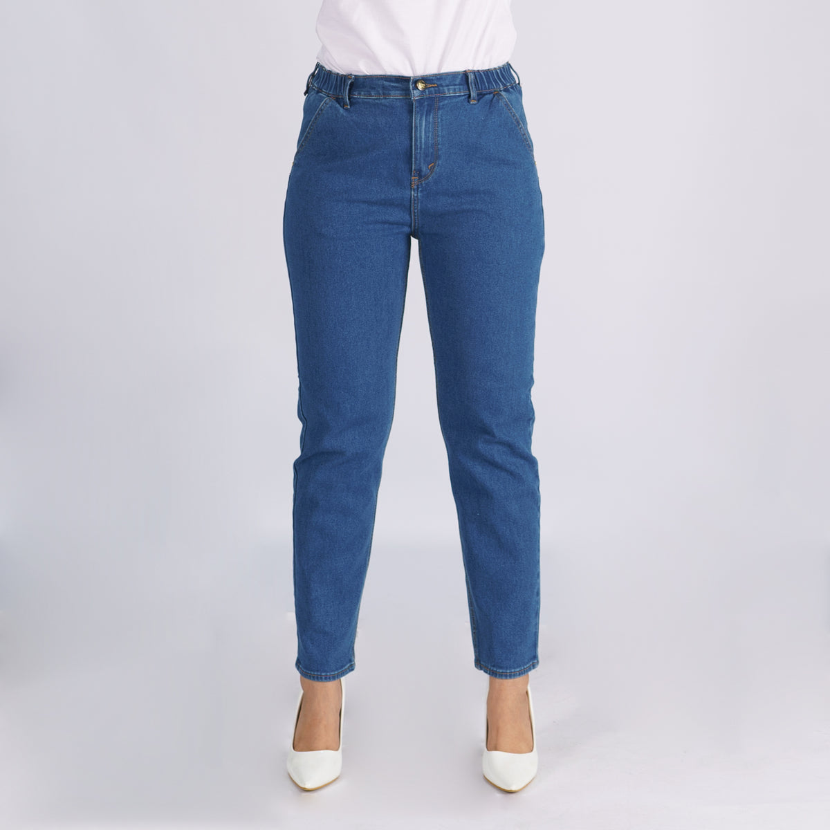 Bobson Japanese Ladies Basic Denim Garterized Mom Jeans for 