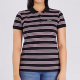 Bobson Japanese Ladies Basic Striped Collared Shirt Regular Fit 133035 (Black)