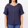 Bobson Japanese Ladies Basic Woven Blouse Relaxed Fit 143973 (Dark Wash)