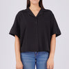 Bobson Japanese Ladies Basic Woven Shirt Button Down Boxy Fit 144239 (Black)