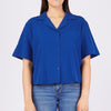 Bobson Japanese Ladies Basic Woven Shirt Button Down Boxy Fit 144239 (Poseidon)