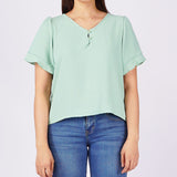 Bobson Japanese Ladies Basic Woven Shirt Boxy Fit 158230-U (Light Green)