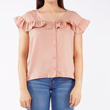 Bobson Japanese Ladies Basic Woven Shirt Boxy Fit 155596 (Peach)