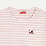 Bobson Japanese Ladies Basic Striped Round Neck T-shirt for Women Trendy Fashion High Quality Apparel Comfortable Casual Tees for Women Loose Fit 138058-U (Coral)